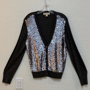 Michael Kors Black Cardigan with Silver Sequins